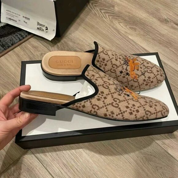 NIB Authentic Gucci GG Wool Mules - Picture 3 of 6